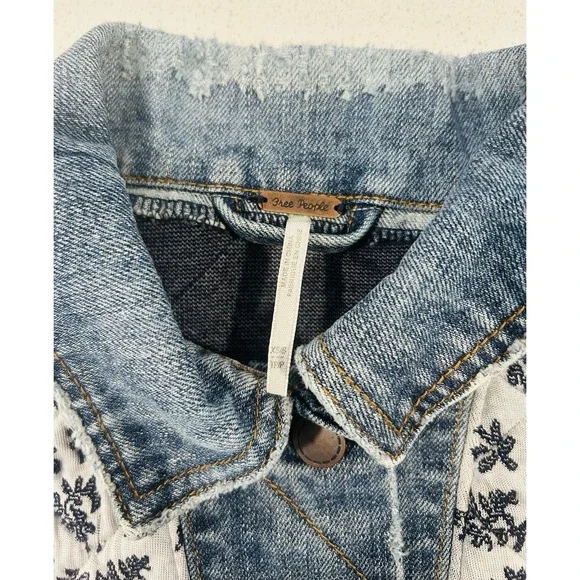 Free People Quilted Ditsy Denim Jacket XS / S Cottagecore Prairie Boho - Picture 14 of 16